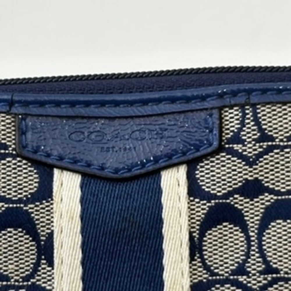 Coach Signature Monogram Navy Blue Stripe Canvas Wristlet Wallet Pouch - Read - Picture 6 of 10